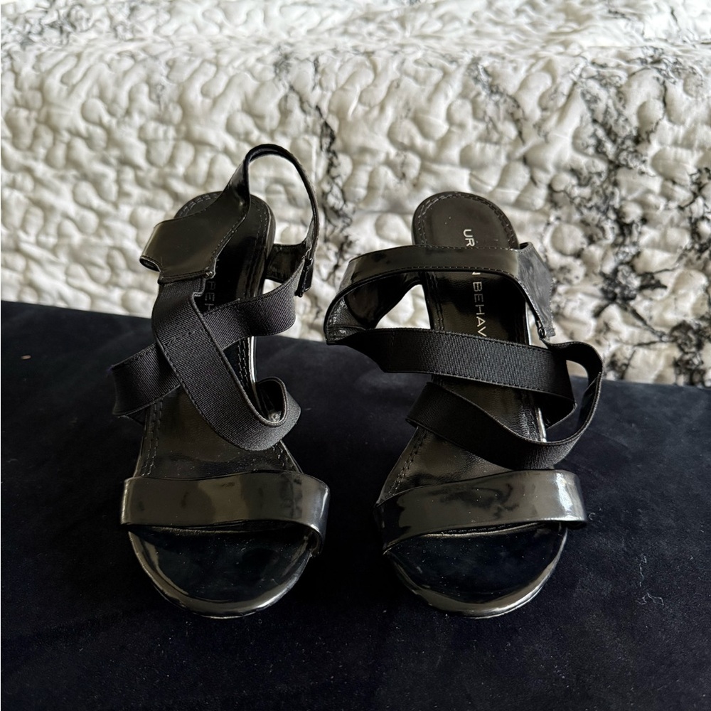 Urban Behavior Glossy Black Strappy Heels
